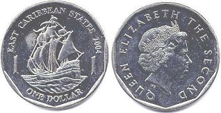 moneda Eastern Caribbean States 1 dólar 2004 moneda Eastern Caribbean States 1 dólar 2004