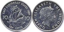 moneda Eastern Caribbean States 10 centavos 2004 moneda Eastern Caribbean States 10 centavos 2004