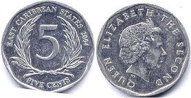 moneda Eastern Caribbean States 5 centavos 2004 moneda Eastern Caribbean States 5 centavos 2004