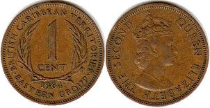 moneda British Caribbean Territories 1 centavo 1964 moneda British Caribbean Territories 1 centavo 1964