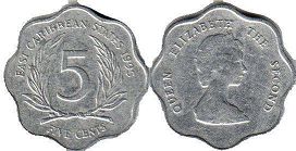 moneda Eastern Caribbean States 5 centavos 1995 moneda Eastern Caribbean States 5 centavos 1995