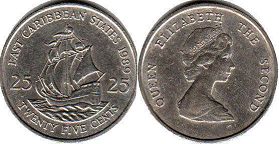 moneda Eastern Caribbean States 25 centavos 1989 moneda Eastern Caribbean States 25 centavos 1989
