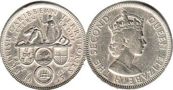 moneda British Caribbean Territories 50 centavos 1955 moneda British Caribbean Territories 50 centavos 1955