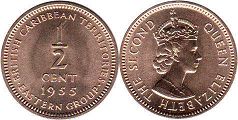 moneda British Caribbean Territories 1/2 cent 1955 moneda British Caribbean Territories 1/2 cent 1955