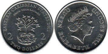 moneda Eastern Caribbean States 2 dólares 2001 moneda Eastern Caribbean States 2 dólares 2001